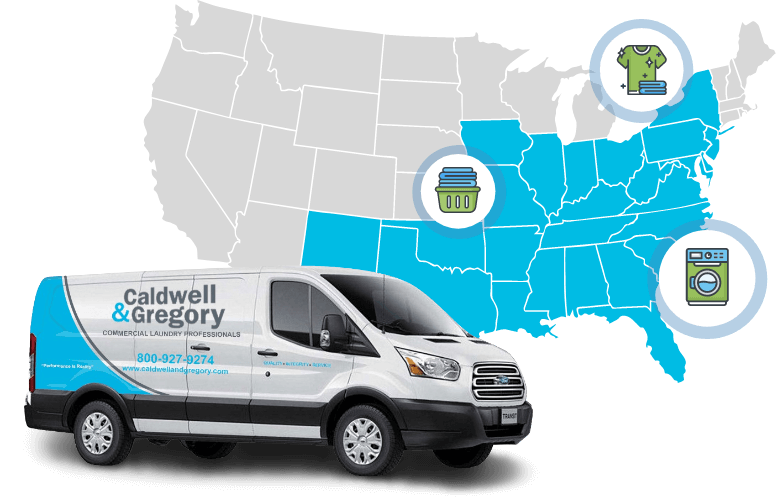 Map of the U.S. meant to show Caldwell & Gregory's service areas by highlighting certain states