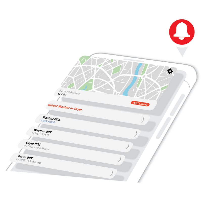 Graphic showing the Speed Queen app and what it looks like when users navigate it