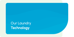Blue graphic with transparent background. Text says our laundry technology