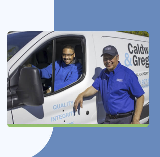 Caldwell & Gregory service technicians in front of a company maintenance van
